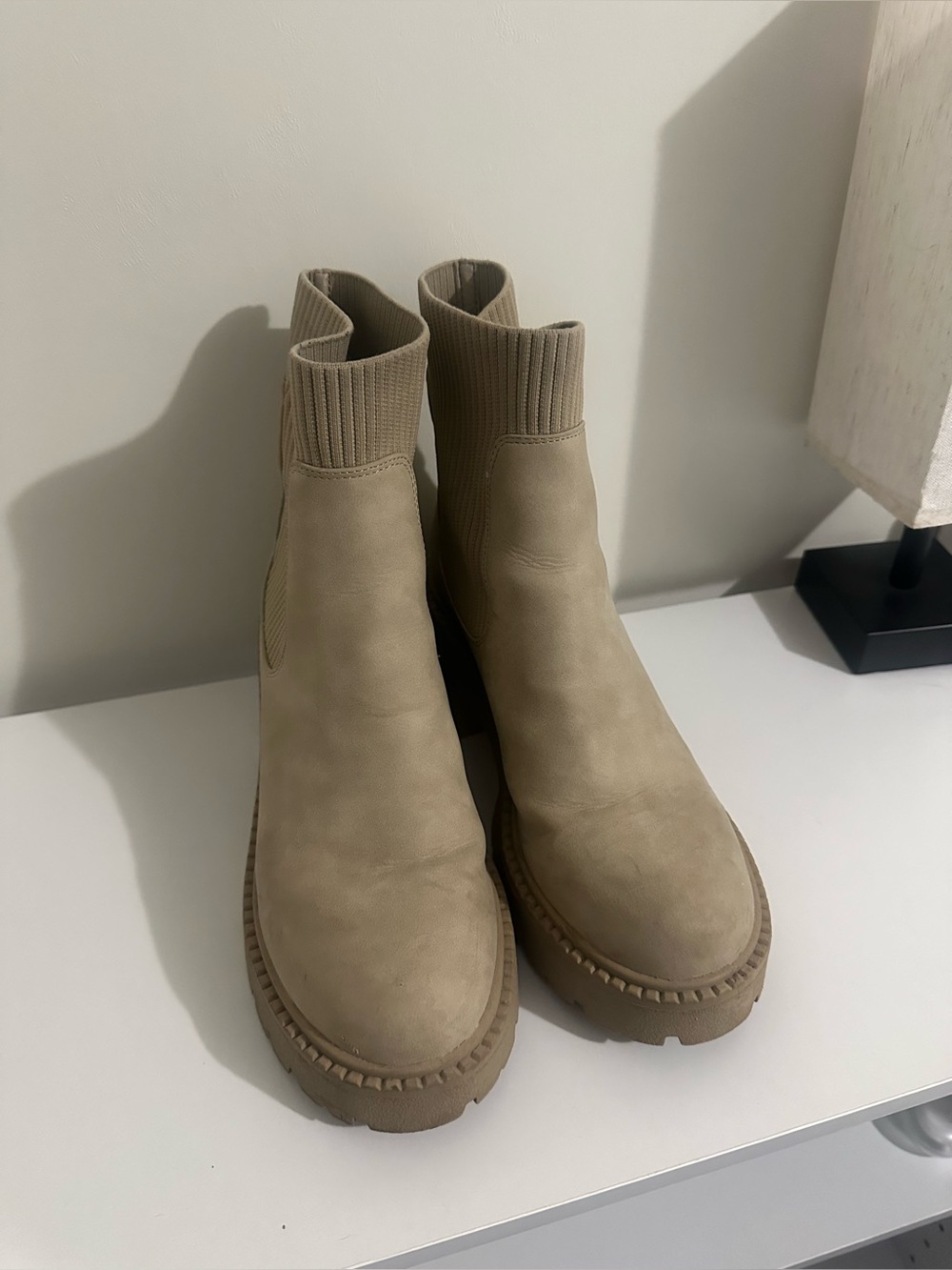 Neutral Beige Women's Ankle Boots - Slip-On Chelsea Style